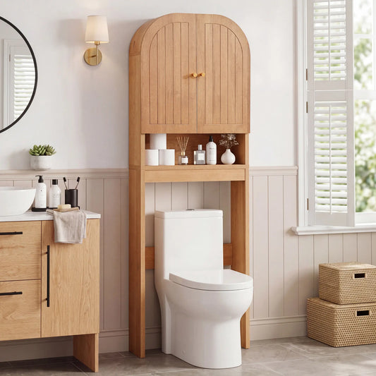 Giratree Arched Over The Cabinet with Fluted Doors, 4 Tier Small Bathroom Shelf Organizer, Mid Century Modern Bathroom Cabinet with Adjustable Shelf, Slim Narrow Arch Toilet Rack