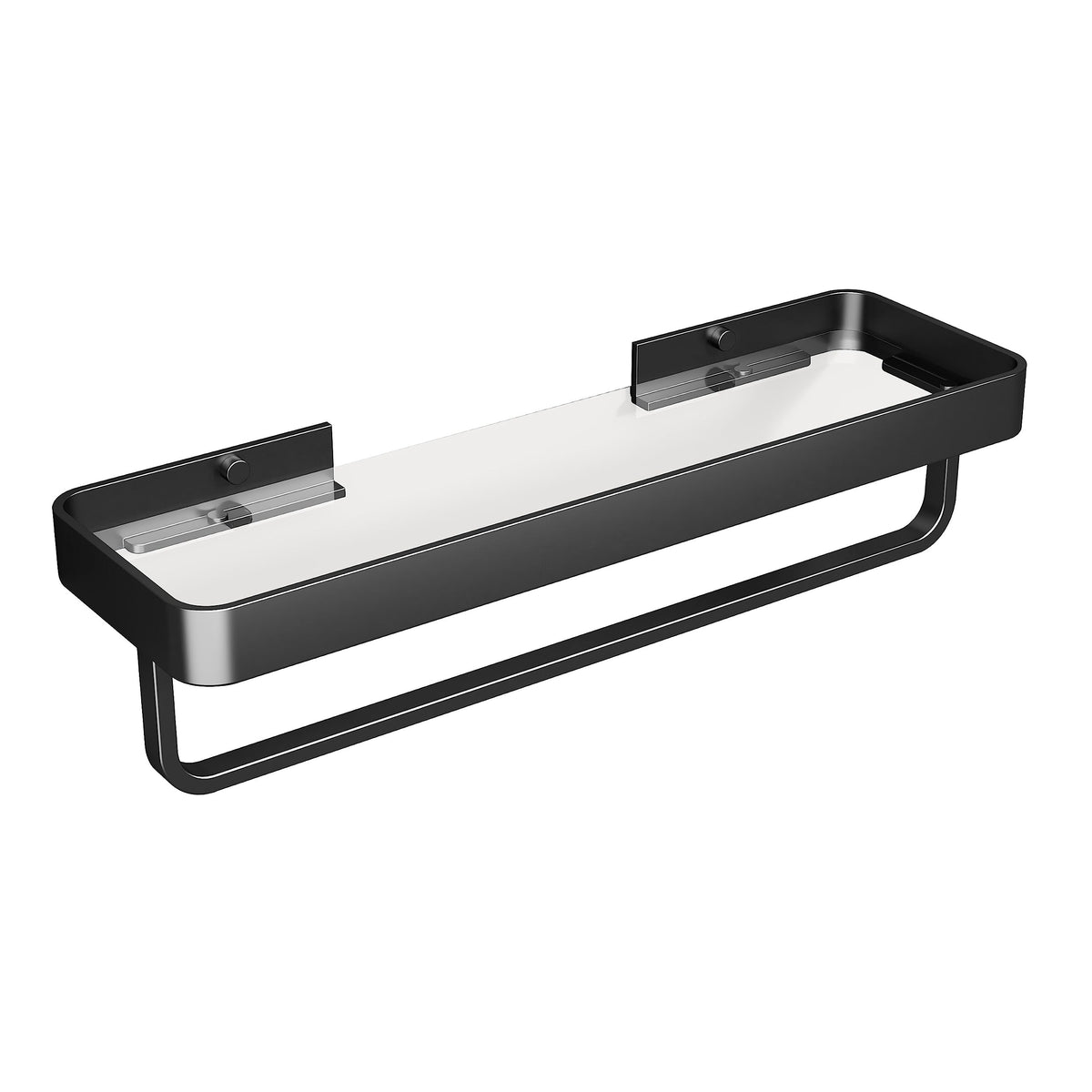 Danpoo 12-Inch Wall Shelf, Clear Tempered Glass with Matte Black Aluminum Frame – Versatile Floating Bathroom Organizer