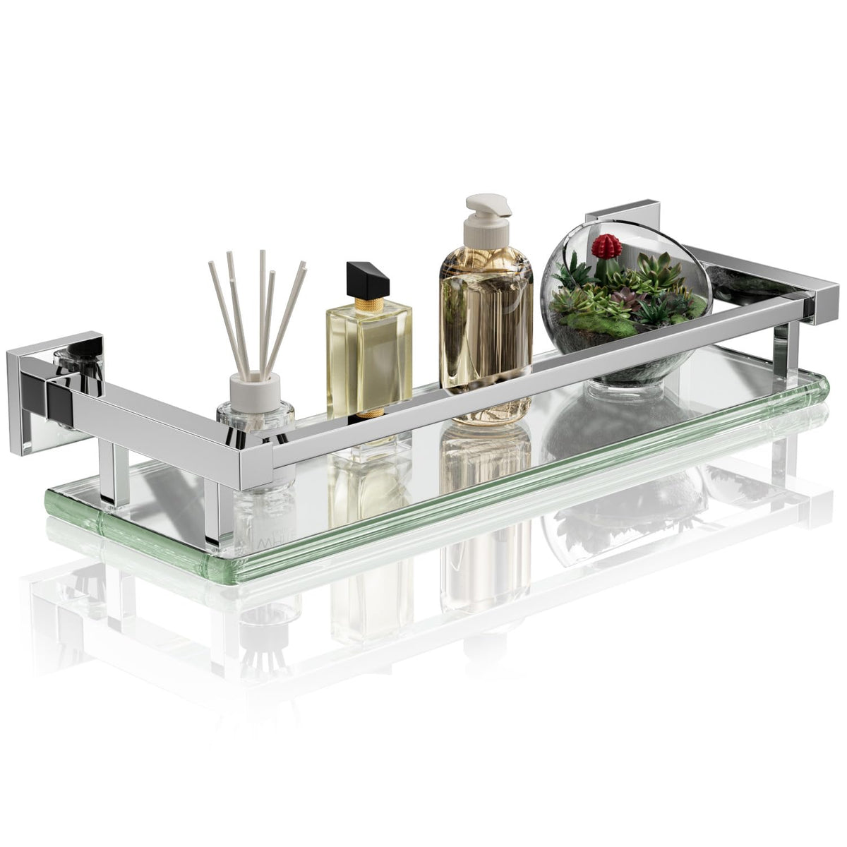 Alise Glass Shelf for Bathroom 16 Inch, Matte Black Floating Glass Shelf