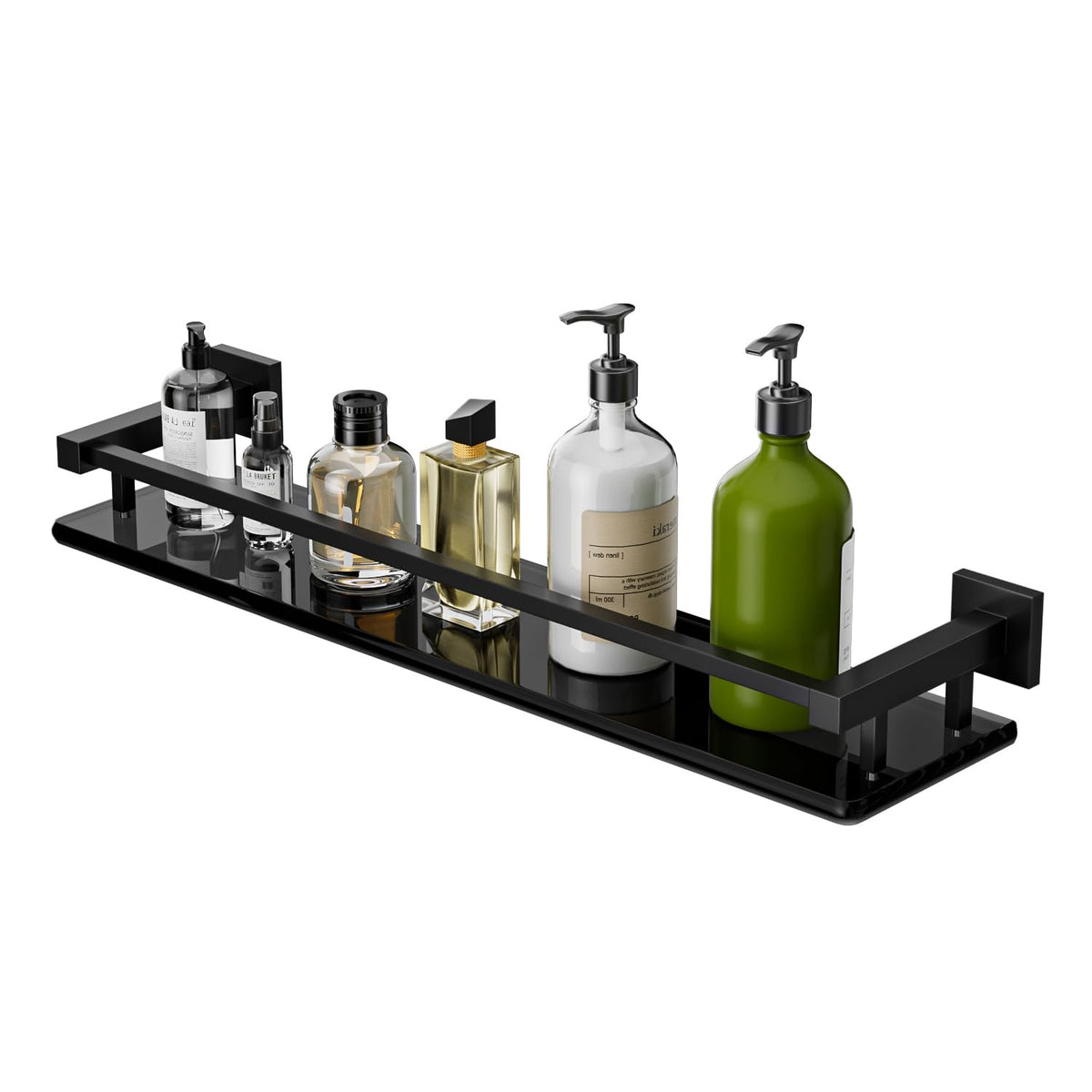 Alise Glass Shelf for Bathroom 16 Inch, Matte Black Floating Glass Shelf
