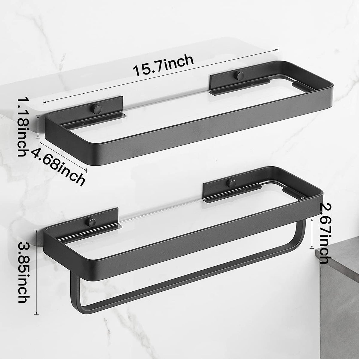 VOLPONE Bathroom Shelves Wall Mounted Glass Shelf for Floating Shelf Tempered Glass Shelves 2 Tier Bathroom Wall Organizer(Black)