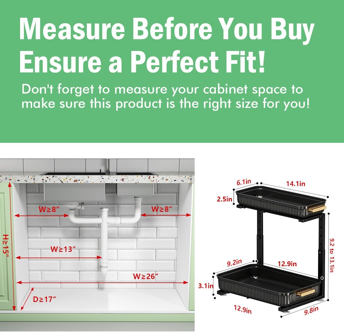 ARSTPEOE Under Sink Organizer - 2 Pack Multi-Purpose Pull-Out Storage Shelf