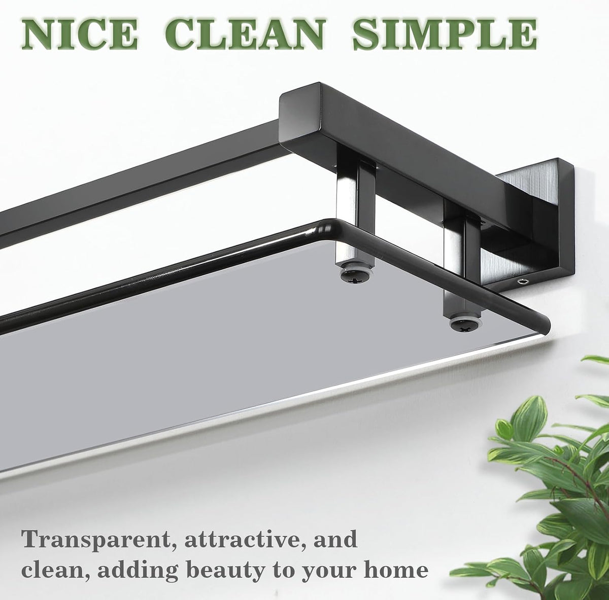 Alise Glass Shelf for Bathroom 16 Inch, Matte Black Floating Glass Shelf