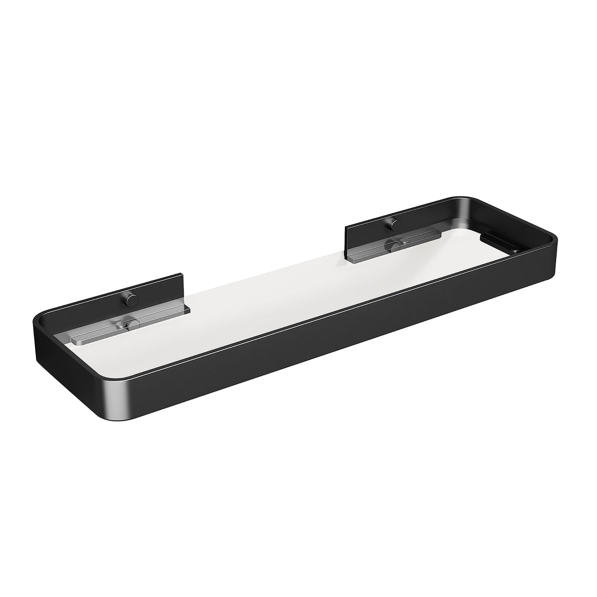 Danpoo 12-Inch Wall Shelf, Clear Tempered Glass with Matte Black Aluminum Frame – Versatile Floating Bathroom Organizer