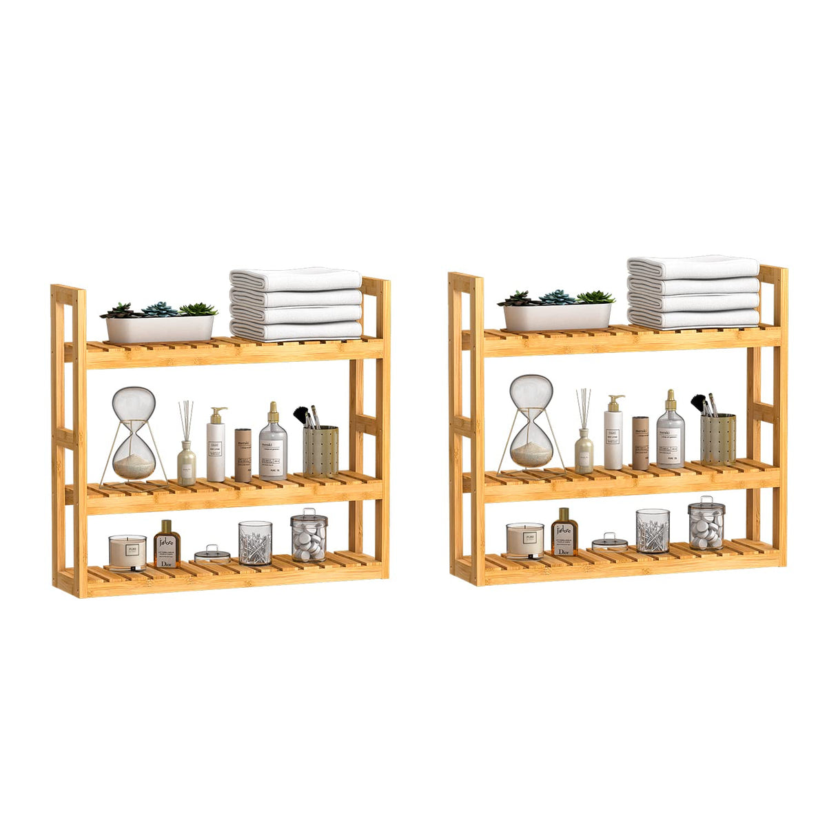 Domax Bathroom Shelves Over Toilet Storage - 3 Tier Wall Mounted Bamboo Bathroom Shelf Organizer Multifunctional Adjustable Layer Free Standing Utility Shelves for Bathroom Living Room Kitchen, White