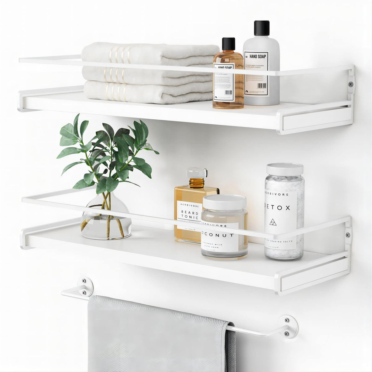 Forbena Floating Bathroom Shelves Wall Mounted, White and Gold Wall Shelf