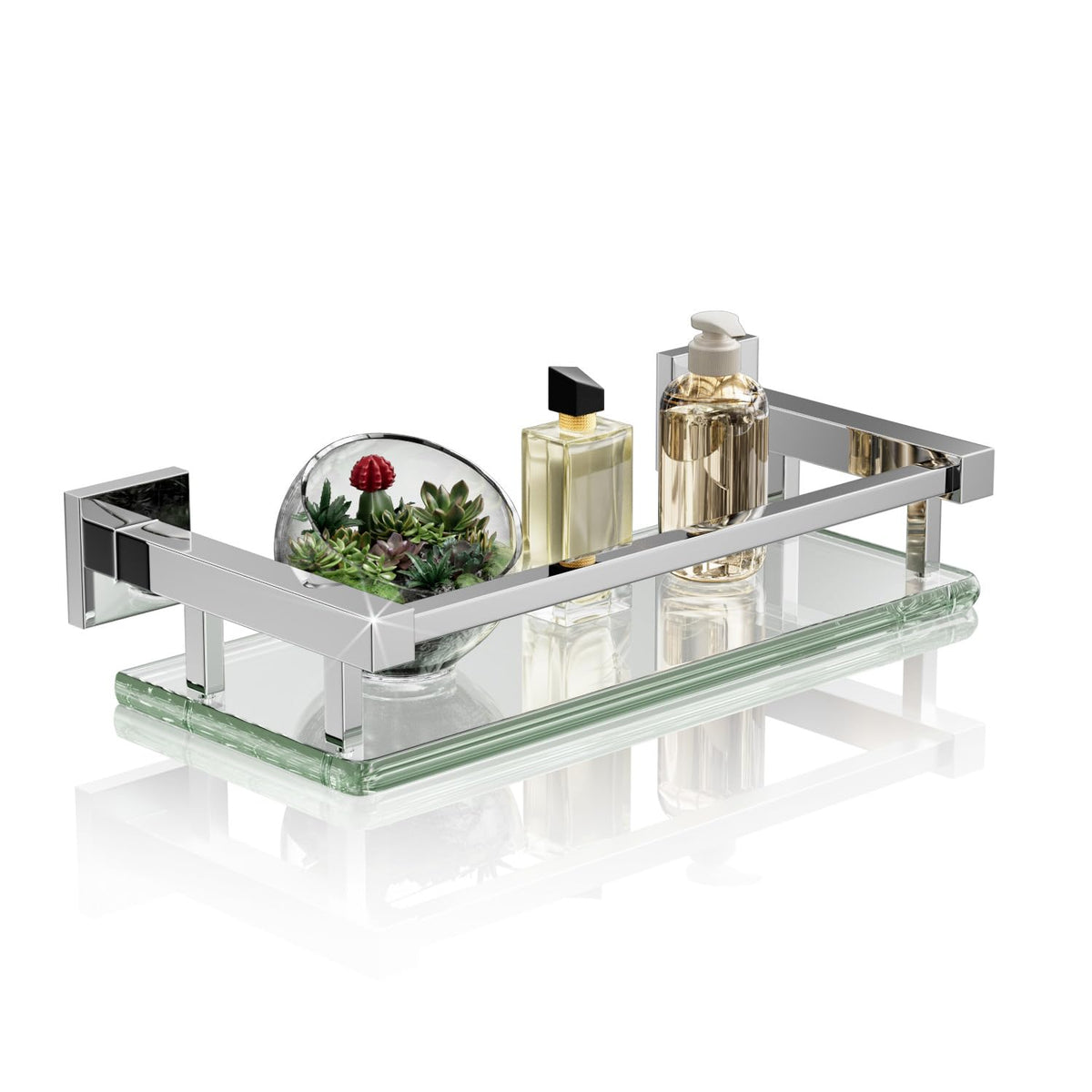 Alise Glass Shelf for Bathroom 16 Inch, Matte Black Floating Glass Shelf
