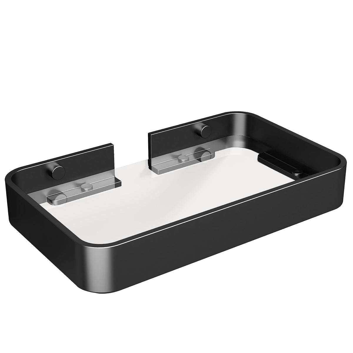 Danpoo 12-Inch Wall Shelf, Clear Tempered Glass with Matte Black Aluminum Frame – Versatile Floating Bathroom Organizer
