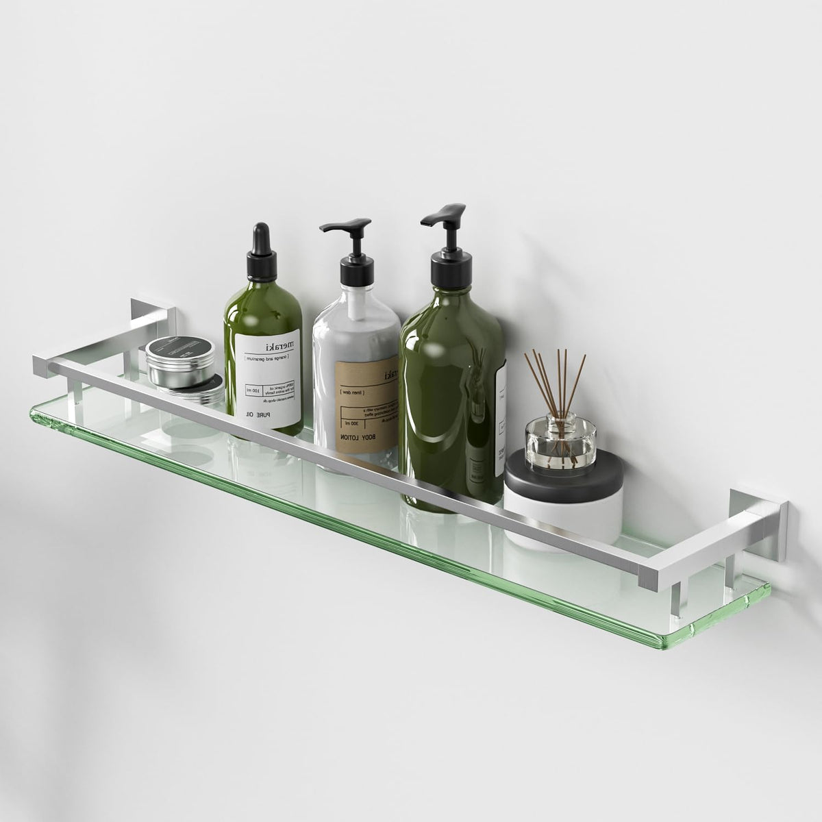 Alise Glass Shelf for Bathroom 16 Inch, Matte Black Floating Glass Shelf