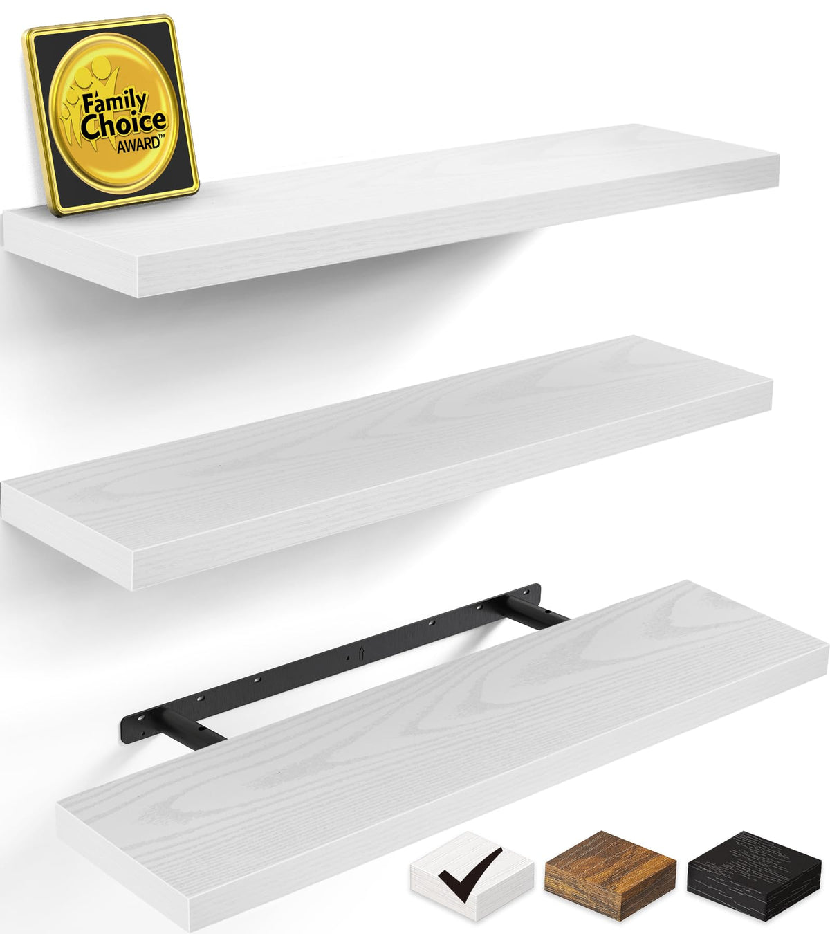 BAYKA Black Floating Shelves 15.7in, Set of 3, Wall Mount Rustic Wood Shelf
