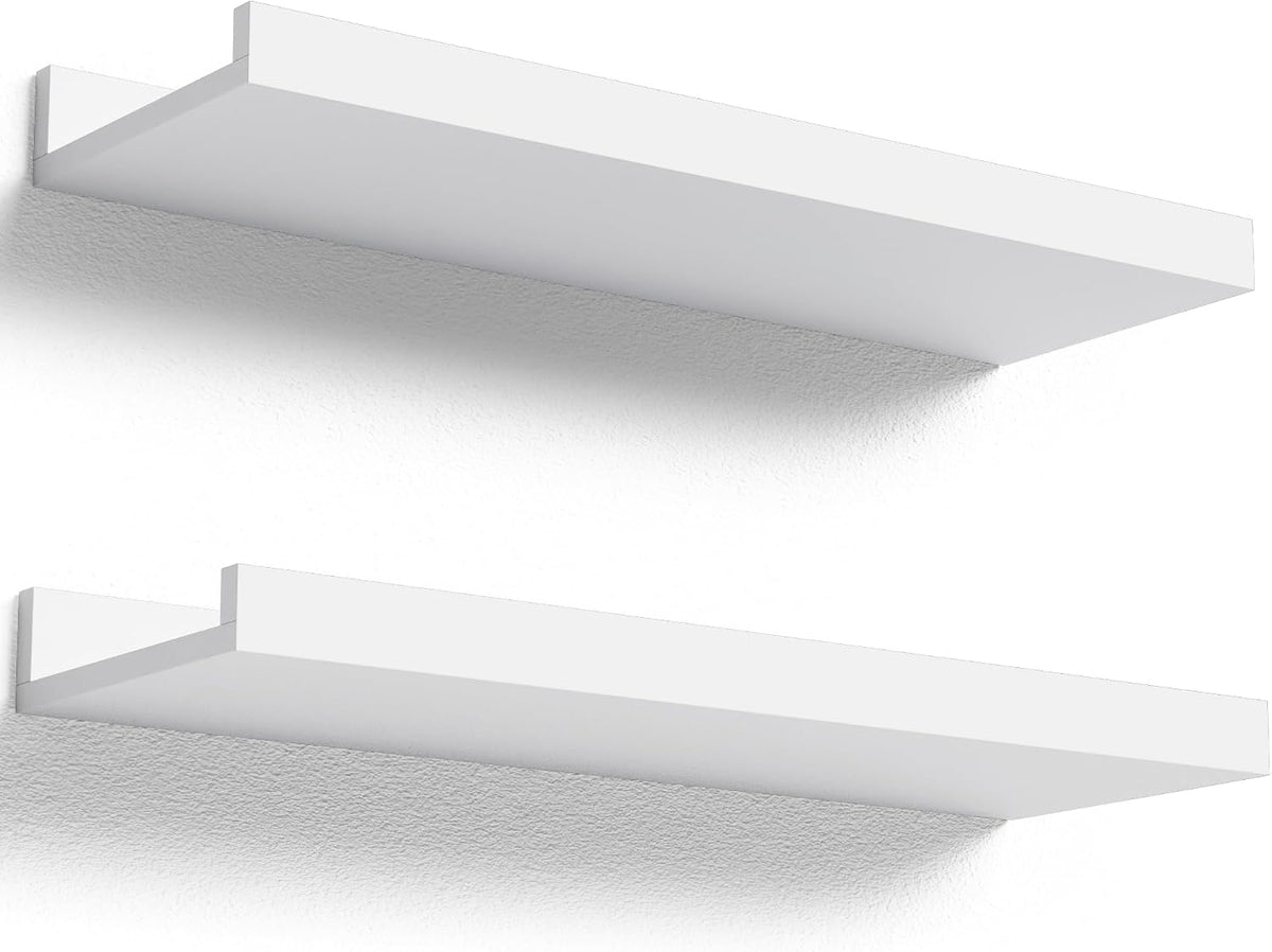 Boswillon Floating Shelves Set of 2, Small Wall Shelf with Lip, 16in, White