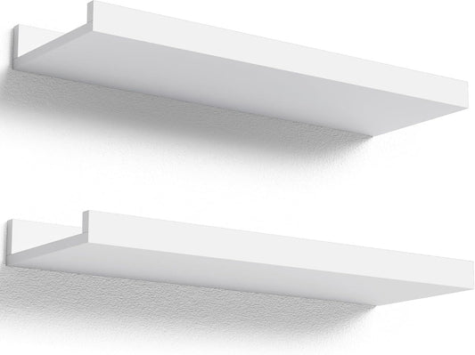 Boswillon Floating Shelves Set of 2, Small Wall Shelf with Lip, 16in, White