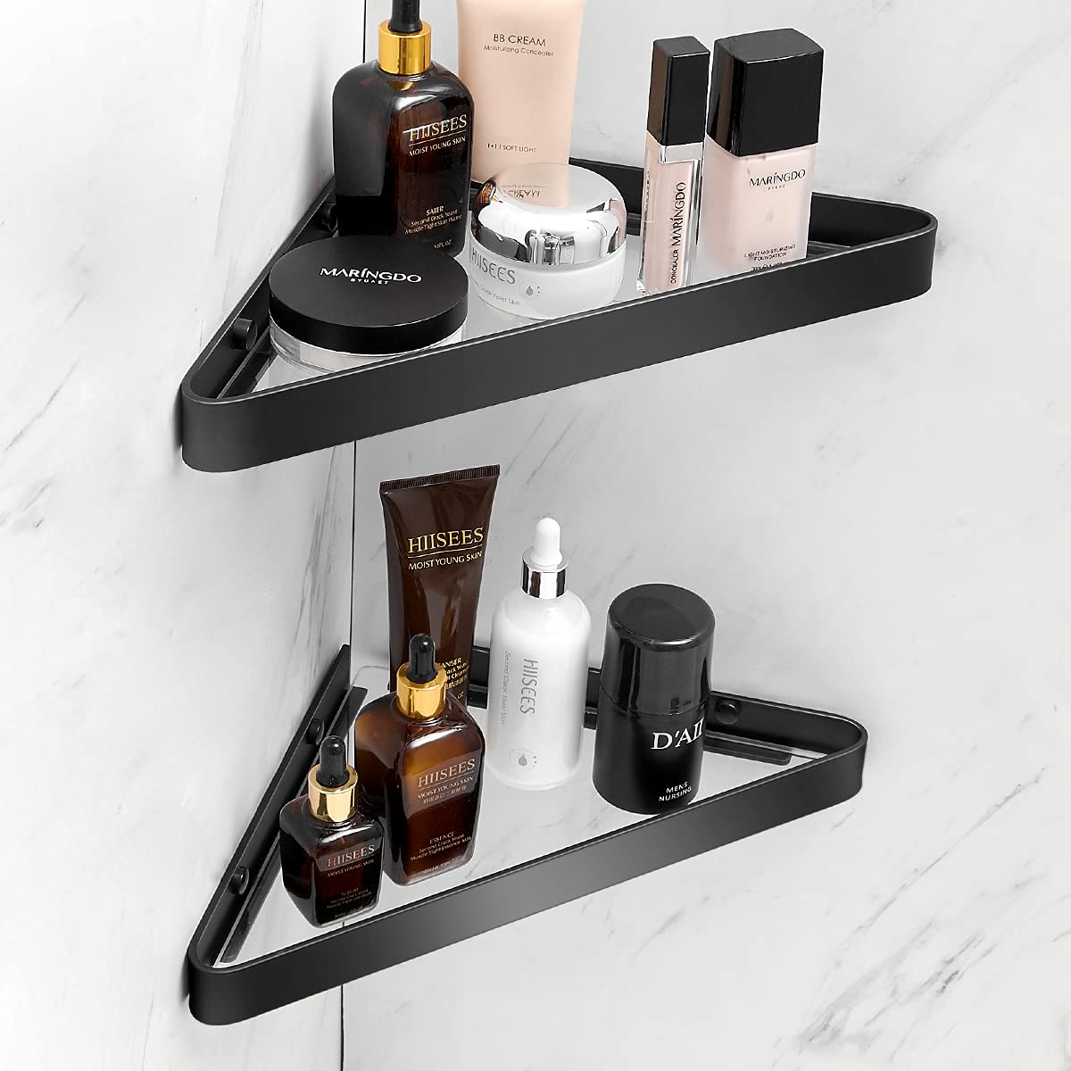 VOLPONE Bathroom Shelves Wall Mounted Glass Shelf for Floating Shelf Tempered Glass Shelves 2 Tier Bathroom Wall Organizer(Black)