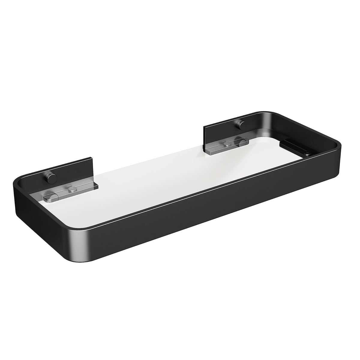 Danpoo 12-Inch Wall Shelf, Clear Tempered Glass with Matte Black Aluminum Frame – Versatile Floating Bathroom Organizer