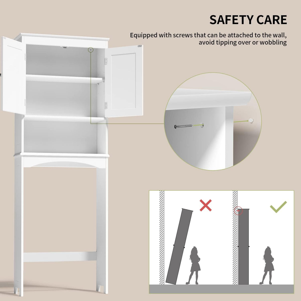 Gizoon Over the Toilet Storage Cabinet with Adjustable Shelf, White