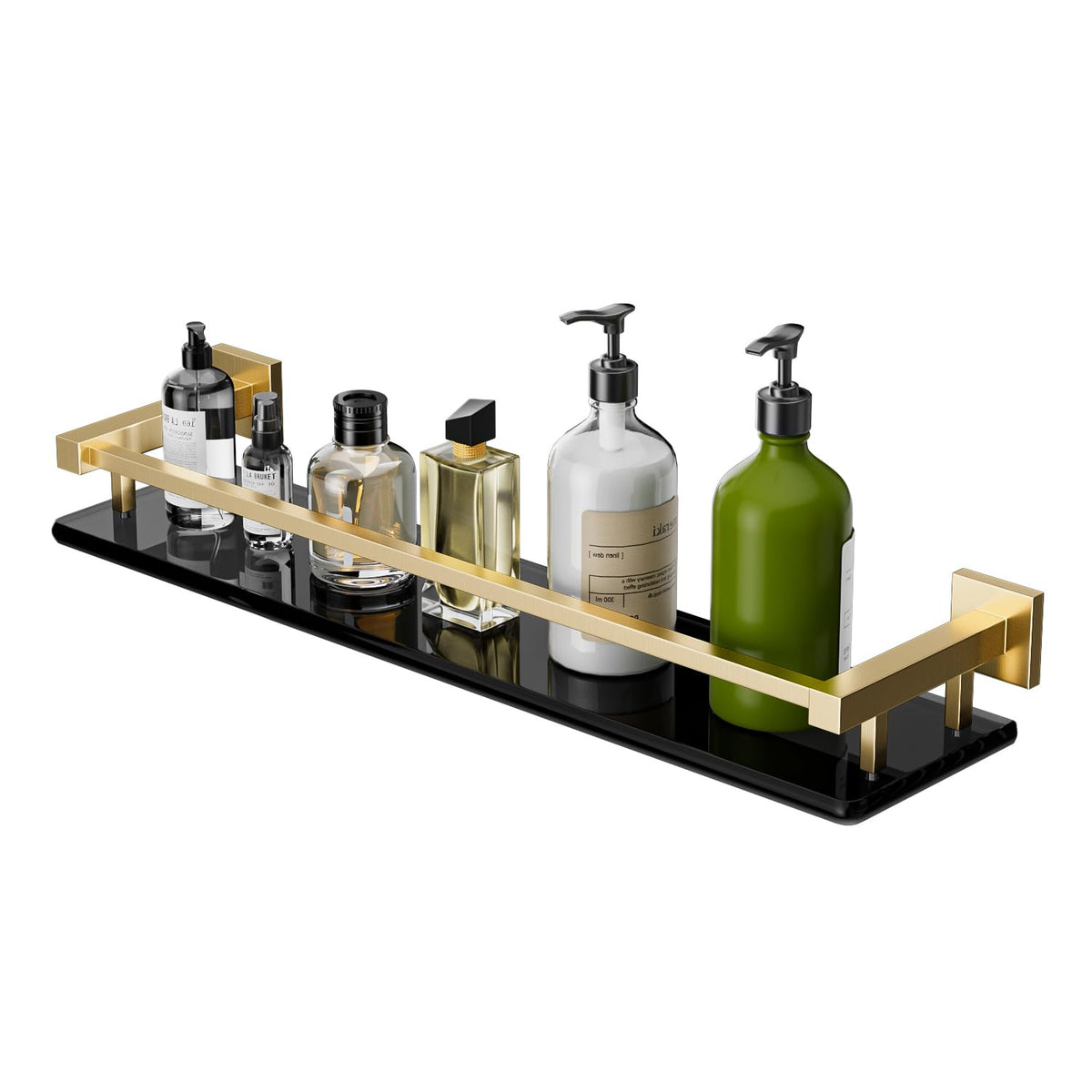 Alise Glass Shelf for Bathroom 16 Inch, Matte Black Floating Glass Shelf