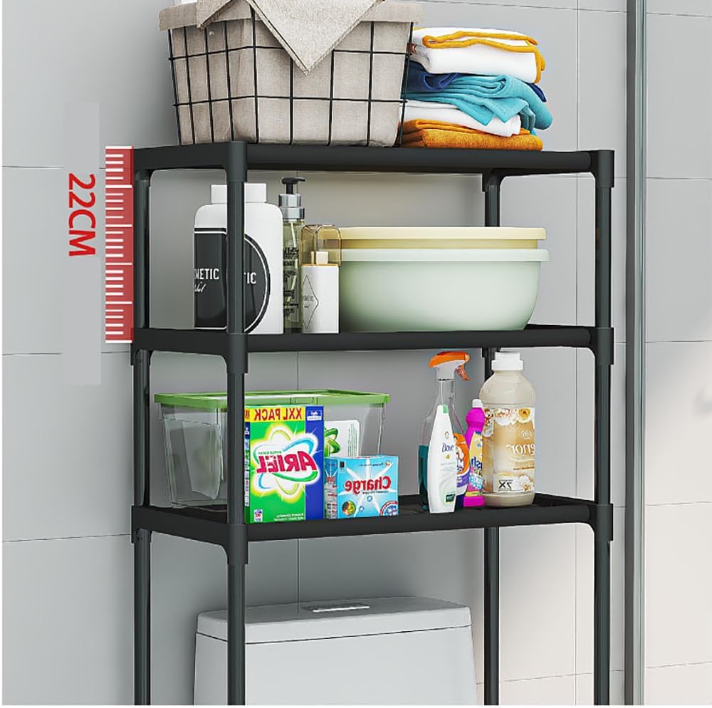 Over the Toilet Storage Cabinet, 3-Tier Metal Bathroom Organizer Shelf, Stable Freestanding Above Toilet Shelf for Bathroom, Laundry, Balcony, Space Saver(Black)