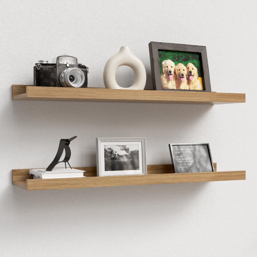 Boswillon Floating Shelves Set of 2, Small Wall Shelf with Lip, 16in, White