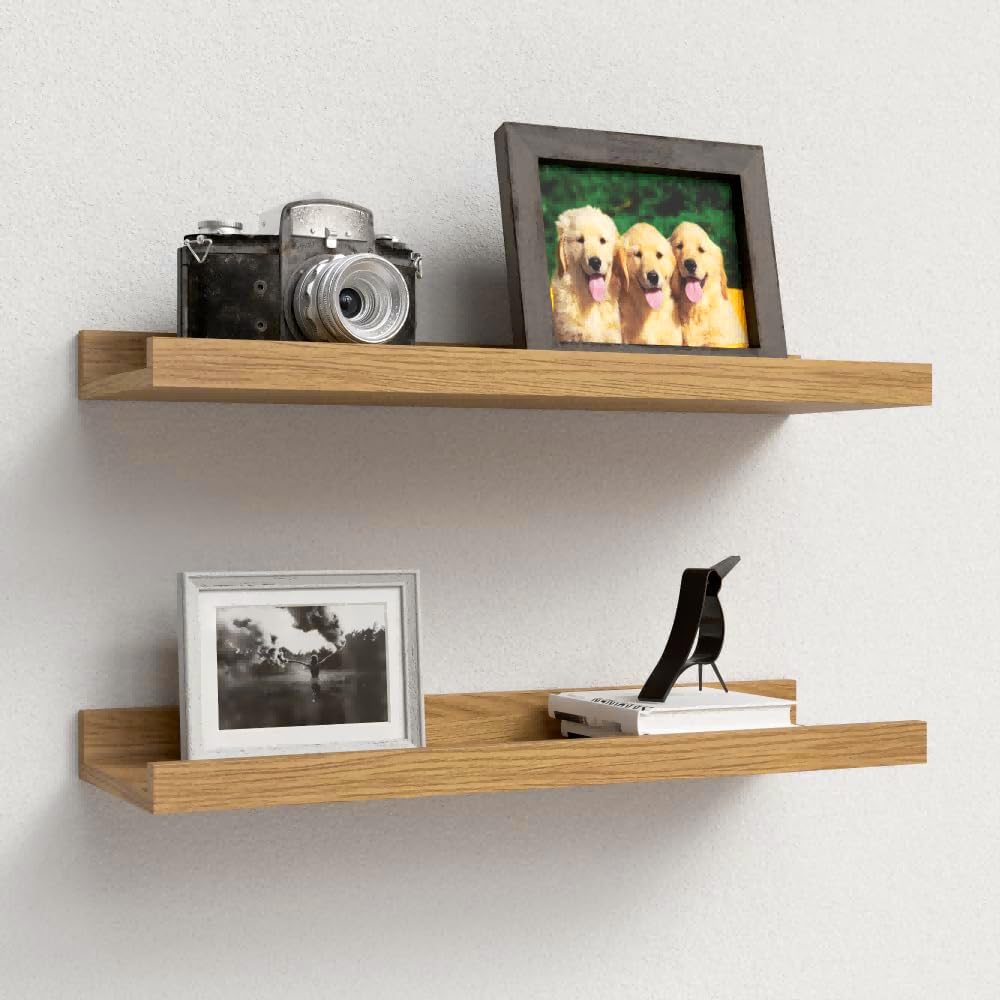 Boswillon Floating Shelves Set of 2, Small Wall Shelf with Lip, 16in, White