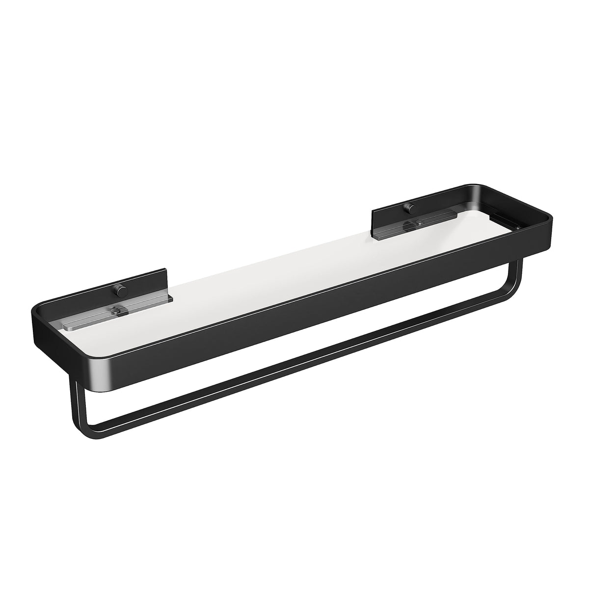 Danpoo 12-Inch Wall Shelf, Clear Tempered Glass with Matte Black Aluminum Frame – Versatile Floating Bathroom Organizer