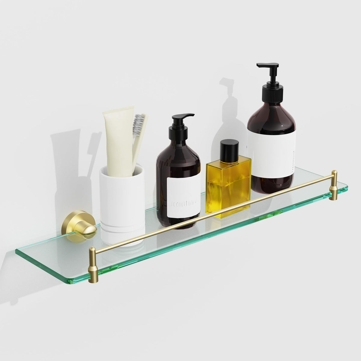 Glass Bathroom Shelves,Brushed Nickel Floating Shelves for Wall Rectangular Modern Stainless Steel Glass Shelf for Bathroom Shelves wall Mounted 16 Inch