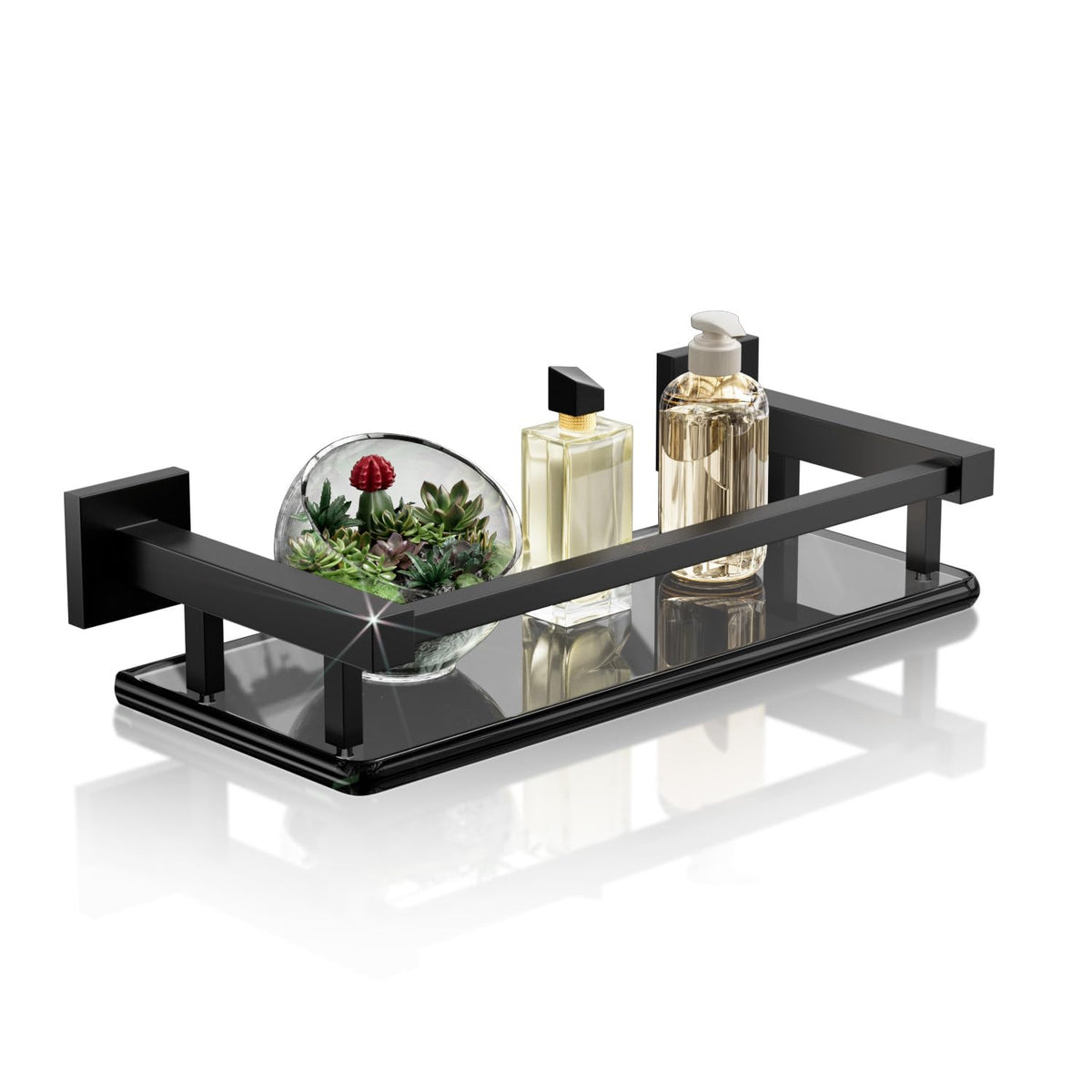 Alise Glass Shelf for Bathroom 16 Inch, Matte Black Floating Glass Shelf