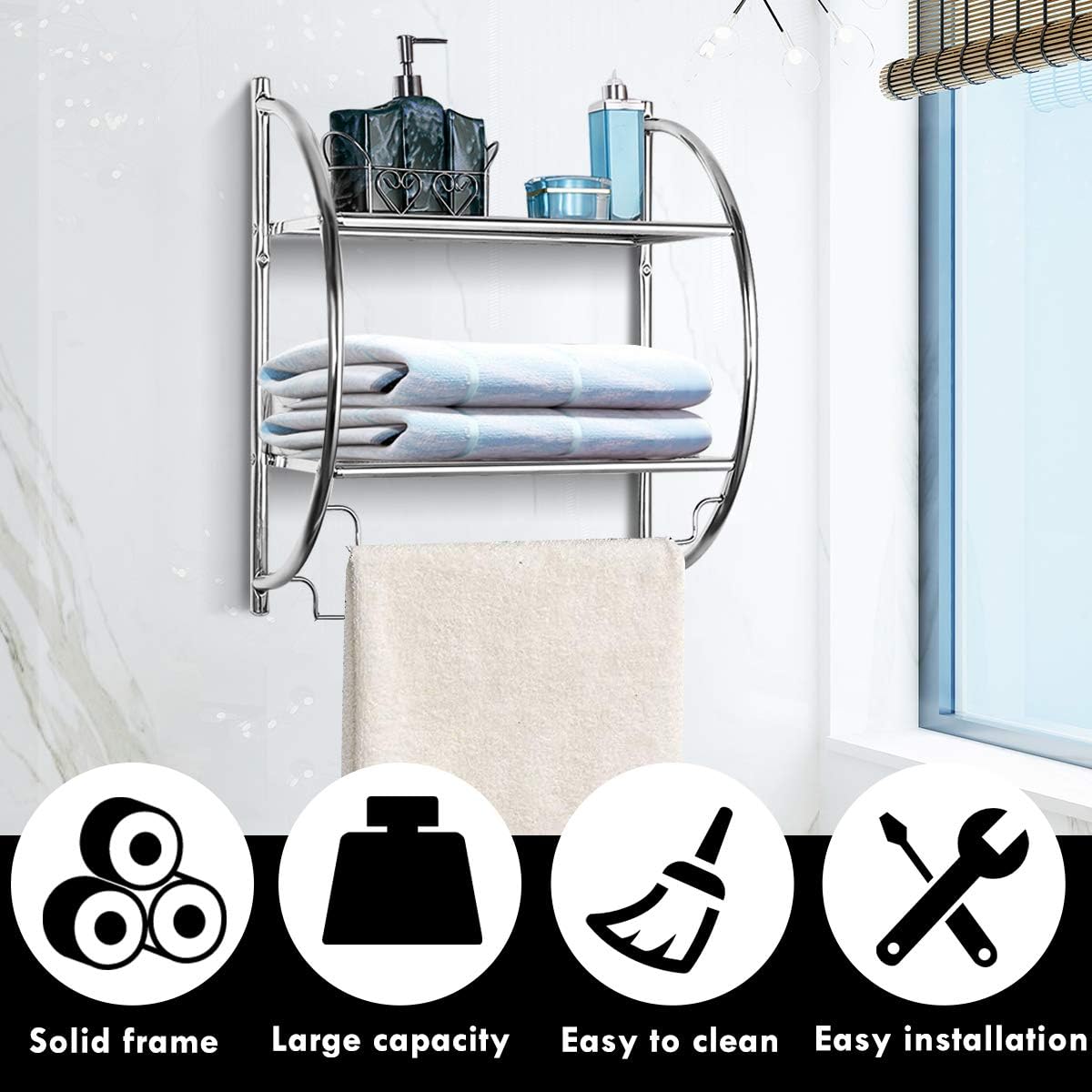 Tangkula Wall Mount 2-Tier Chrome Bathroom Shelf, 18" W x 10" D x 22" H