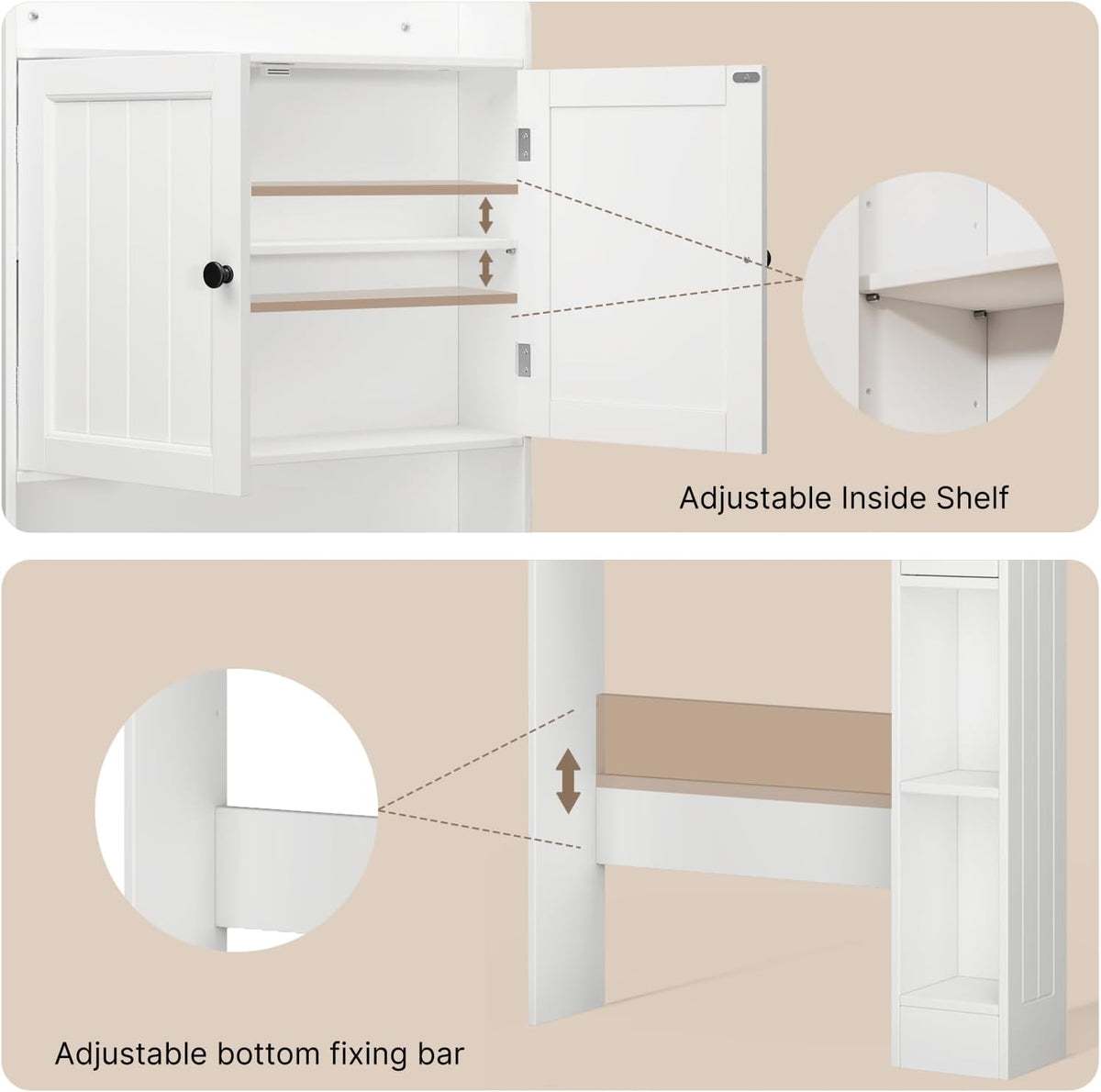 Ahomly Over The Toilet Storage Cabinet, 32.3" W x 70.3" H, White