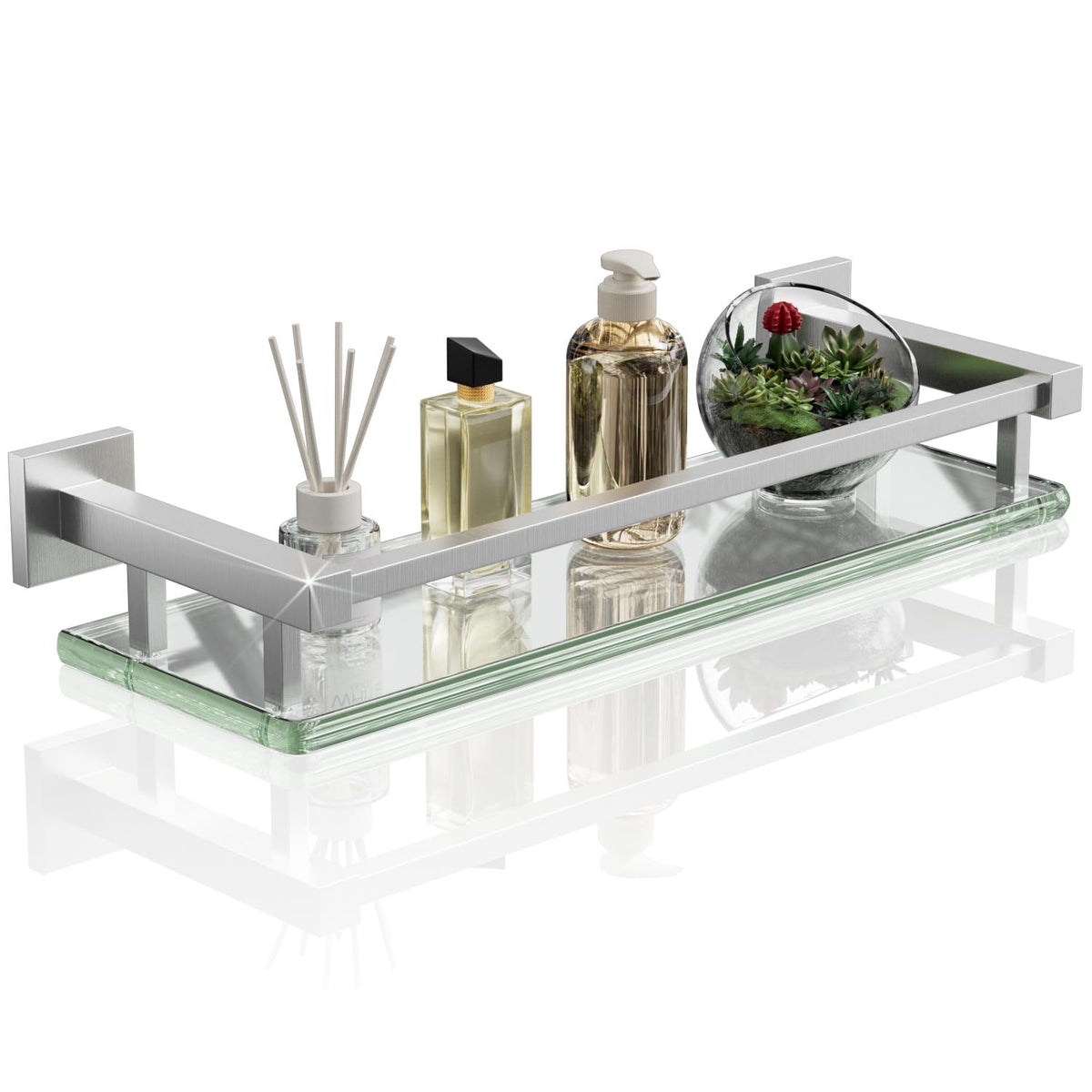 Alise Glass Shelf for Bathroom 16 Inch, Matte Black Floating Glass Shelf