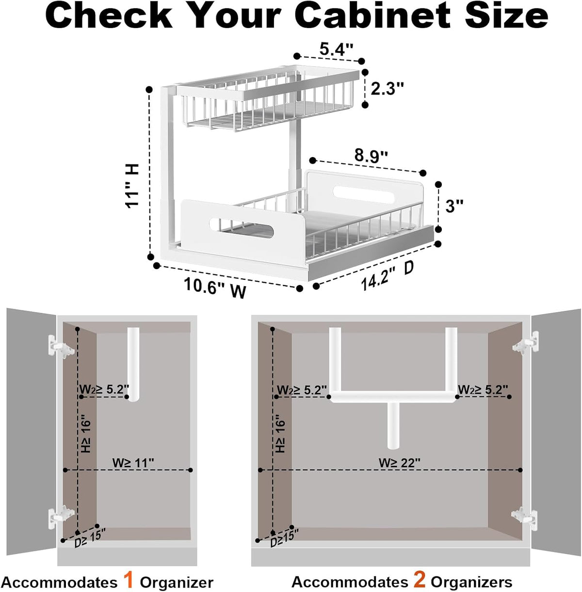 REALINN Under Sink Organizer, L-Shaped 2 Tier Pull Out Cabinet Organizer