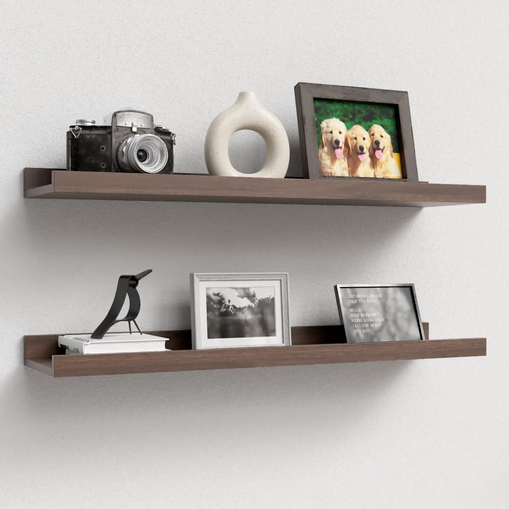 Boswillon Floating Shelves Set of 2, Small Wall Shelf with Lip, 16in, White