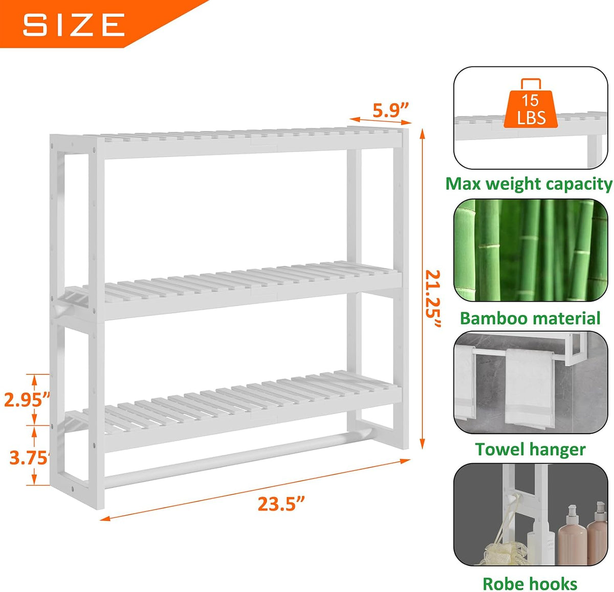 RRX Bathroom Shelf Storage Organizer, Shelf 3-Tier Adjustable Layer, White