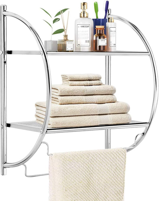 Tangkula Wall Mount 2-Tier Chrome Bathroom Shelf, 18" W x 10" D x 22" H