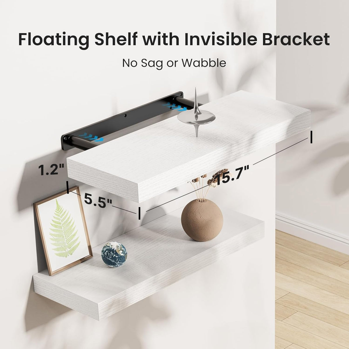 Amada 15.7" Floating Shelves for Wall Decor & Storage, Set of 3, White