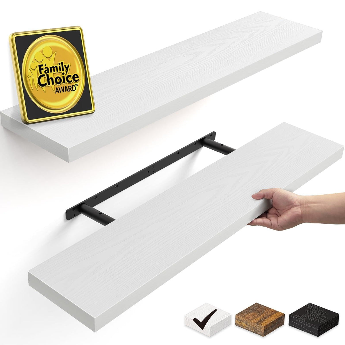 BAYKA Black Floating Shelves 15.7in, Set of 3, Wall Mount Rustic Wood Shelf