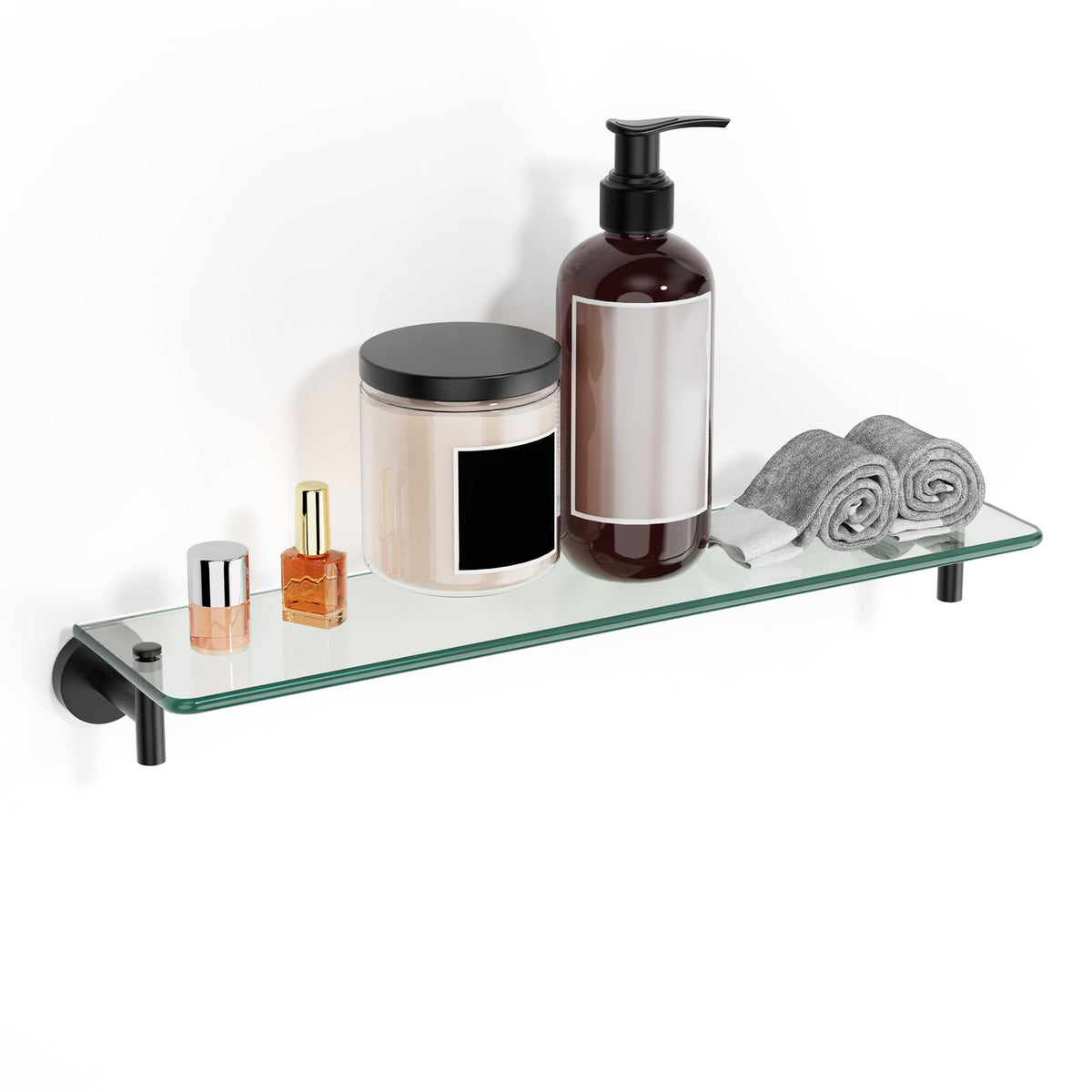 Glass Bathroom Shelves,Brushed Nickel Floating Shelves for Wall Rectangular Modern Stainless Steel Glass Shelf for Bathroom Shelves wall Mounted 16 Inch