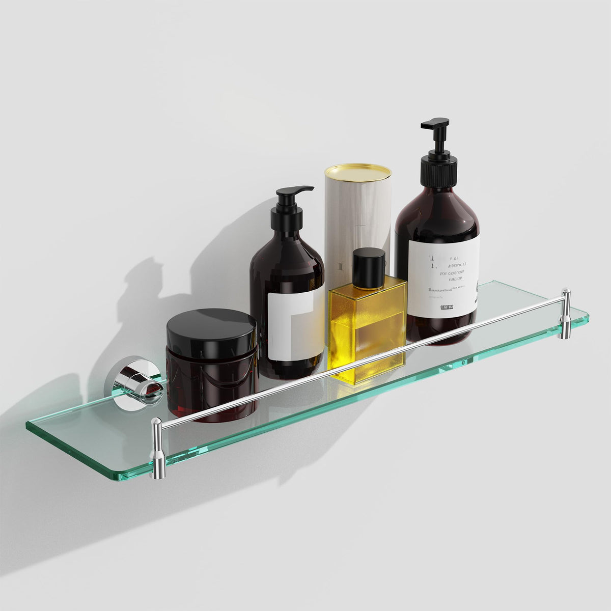 Glass Bathroom Shelves,Brushed Nickel Floating Shelves for Wall Rectangular Modern Stainless Steel Glass Shelf for Bathroom Shelves wall Mounted 16 Inch
