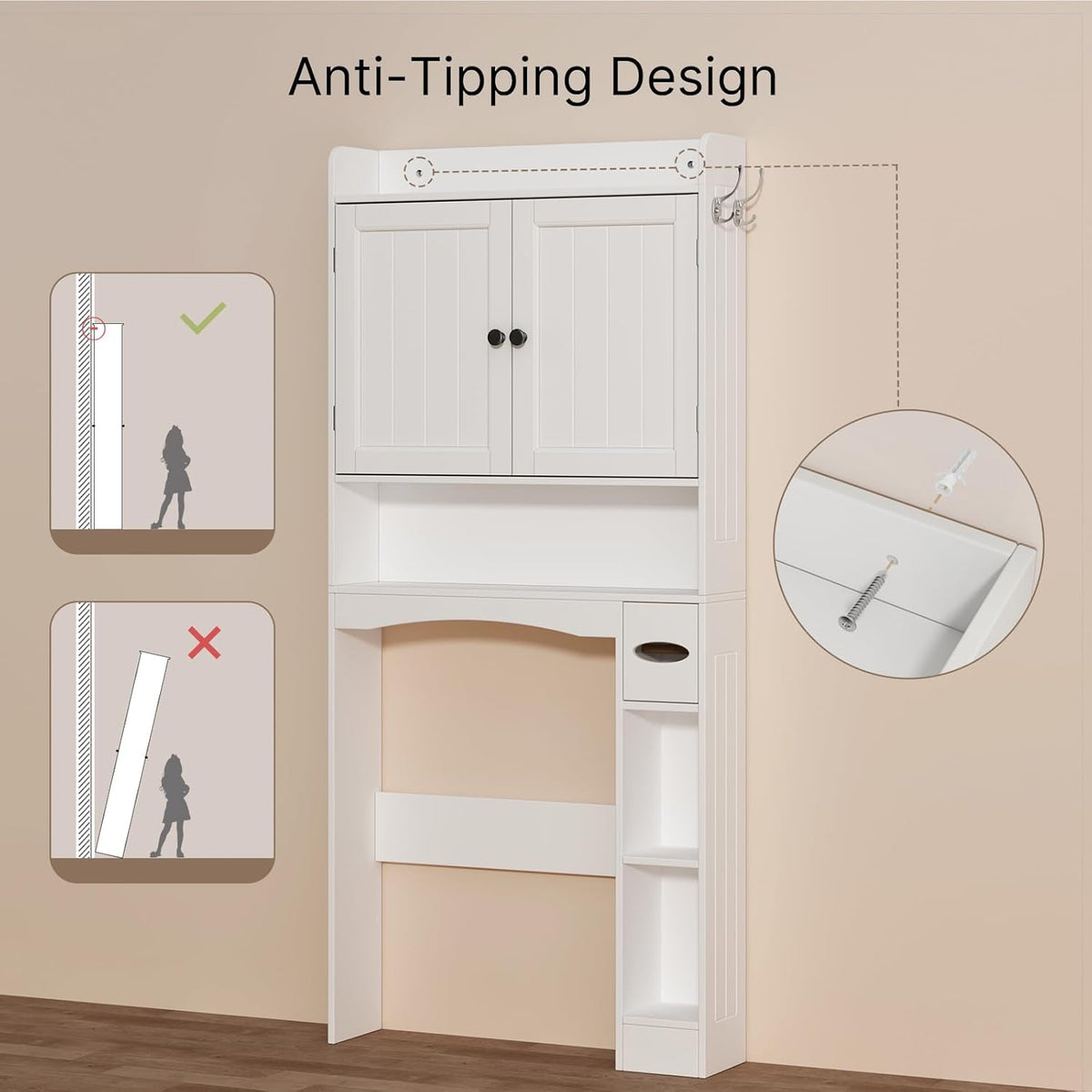 Ahomly Over The Toilet Storage Cabinet, 32.3" W x 70.3" H, White