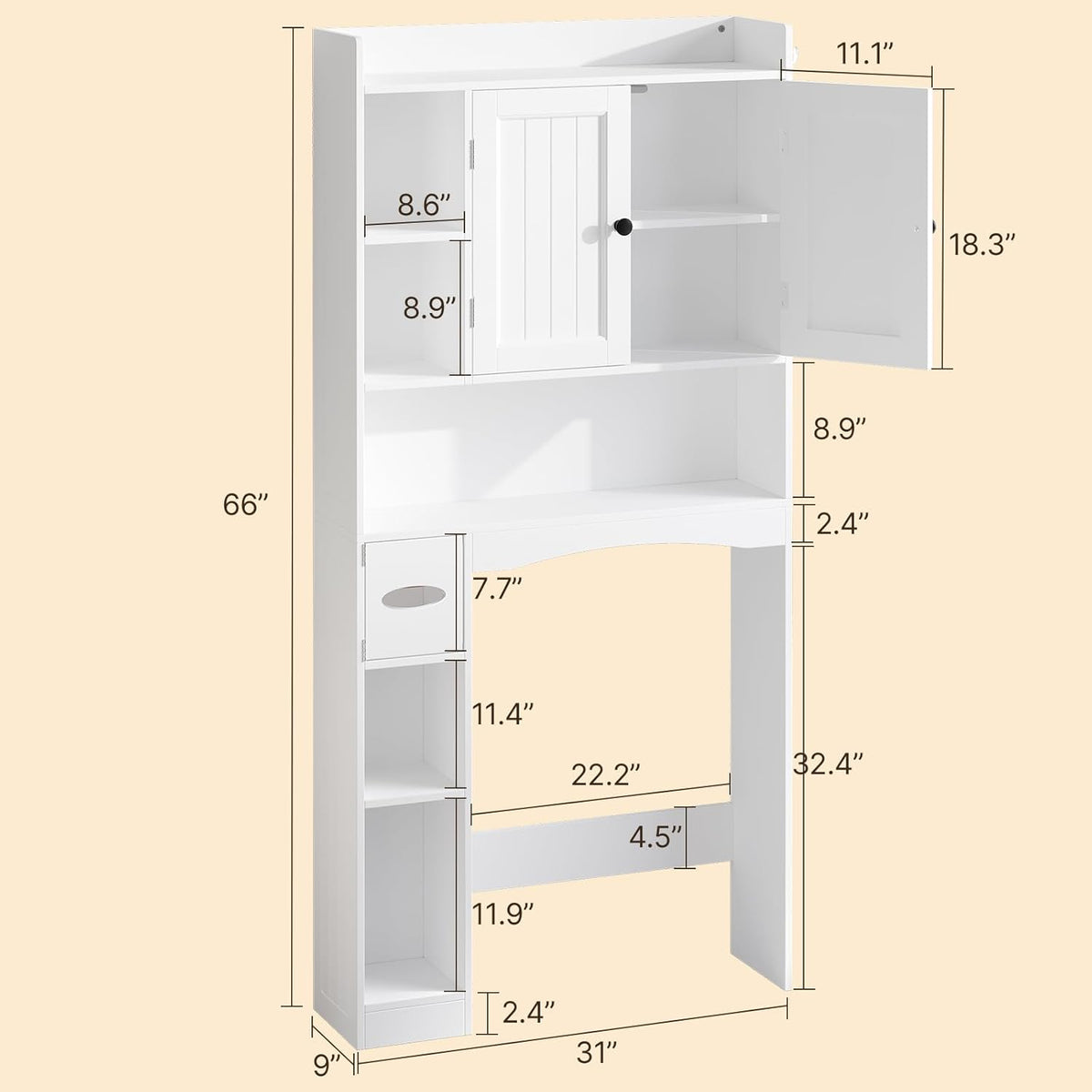 Gizoon 66''H Over The Toilet Storage Cabinet, with Ample Storage Space