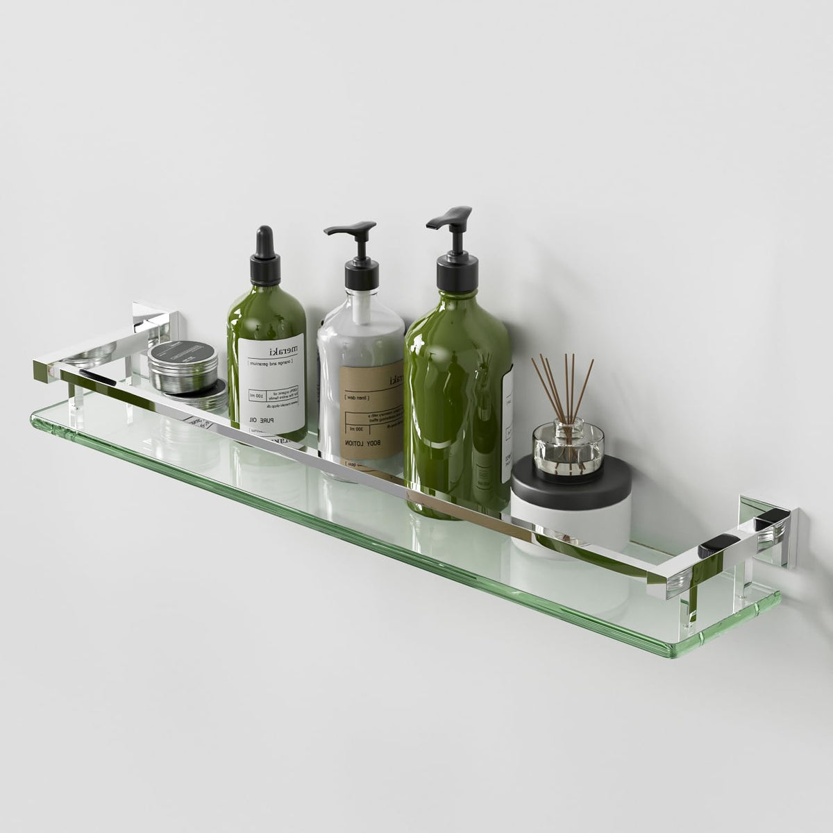 Alise Glass Shelf for Bathroom 16 Inch, Matte Black Floating Glass Shelf
