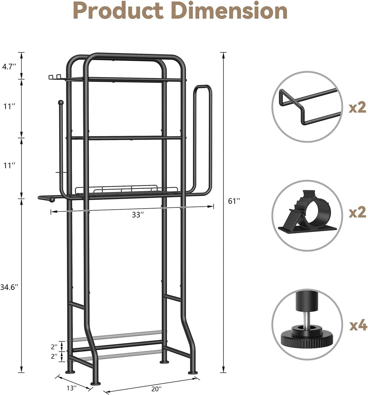 3-in-1 Over the Toilet Storage Rack, 3-Tier Toilet Organizer Shelf