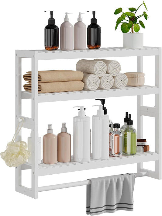 RRX Bathroom Shelf Storage Organizer, Shelf 3-Tier Adjustable Layer, White