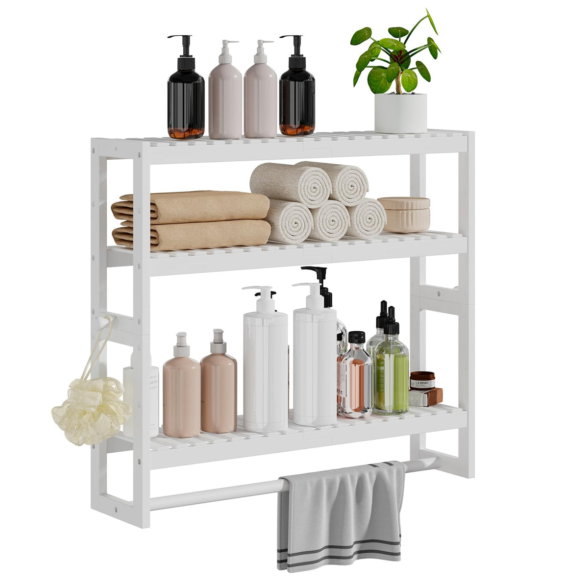RRX Bathroom Shelf Storage Organizer, Shelf 3-Tier Adjustable Layer, White