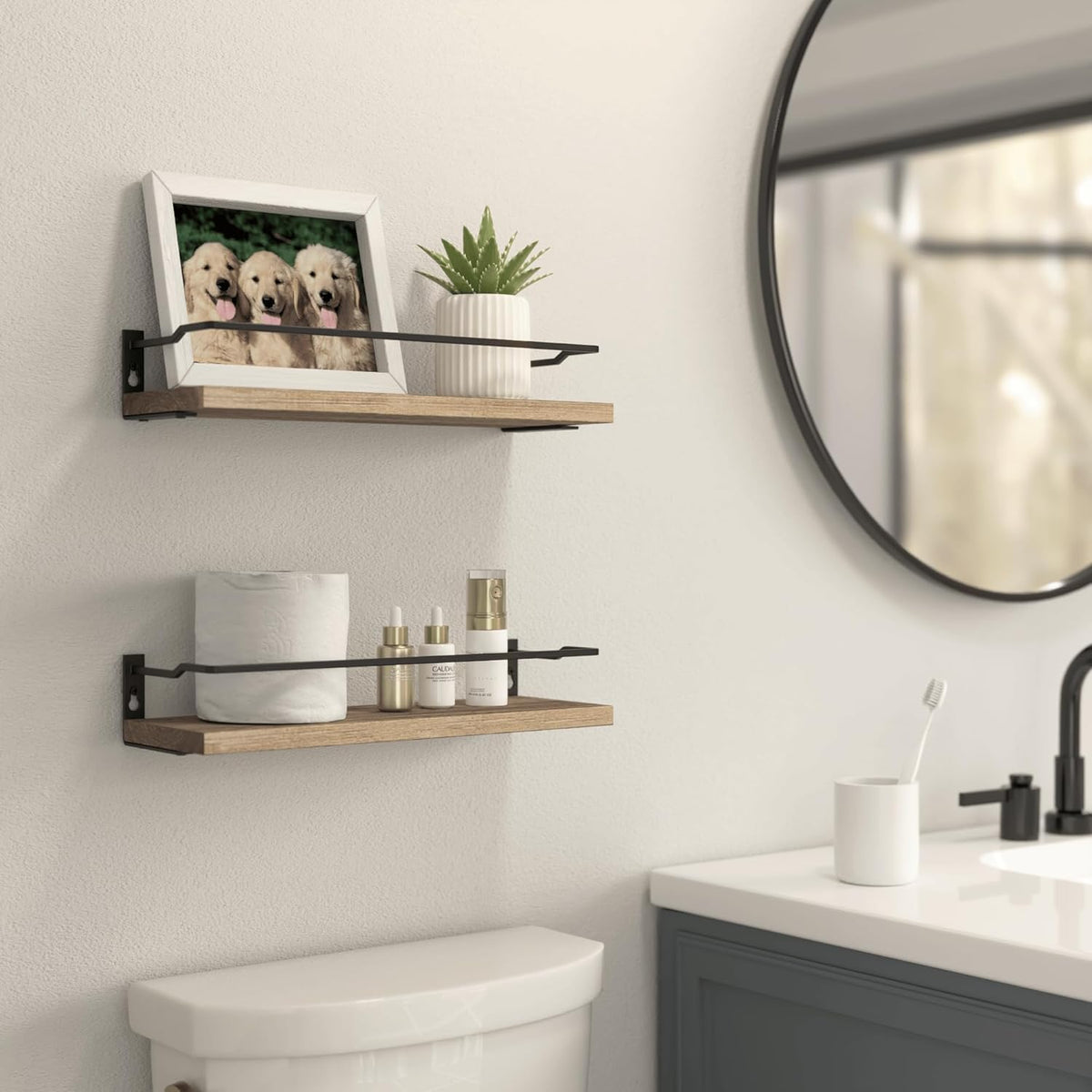 RICHER HOUSE Floating Shelves Bathroom, Small Wall Shelf Over Toilet 2 Set