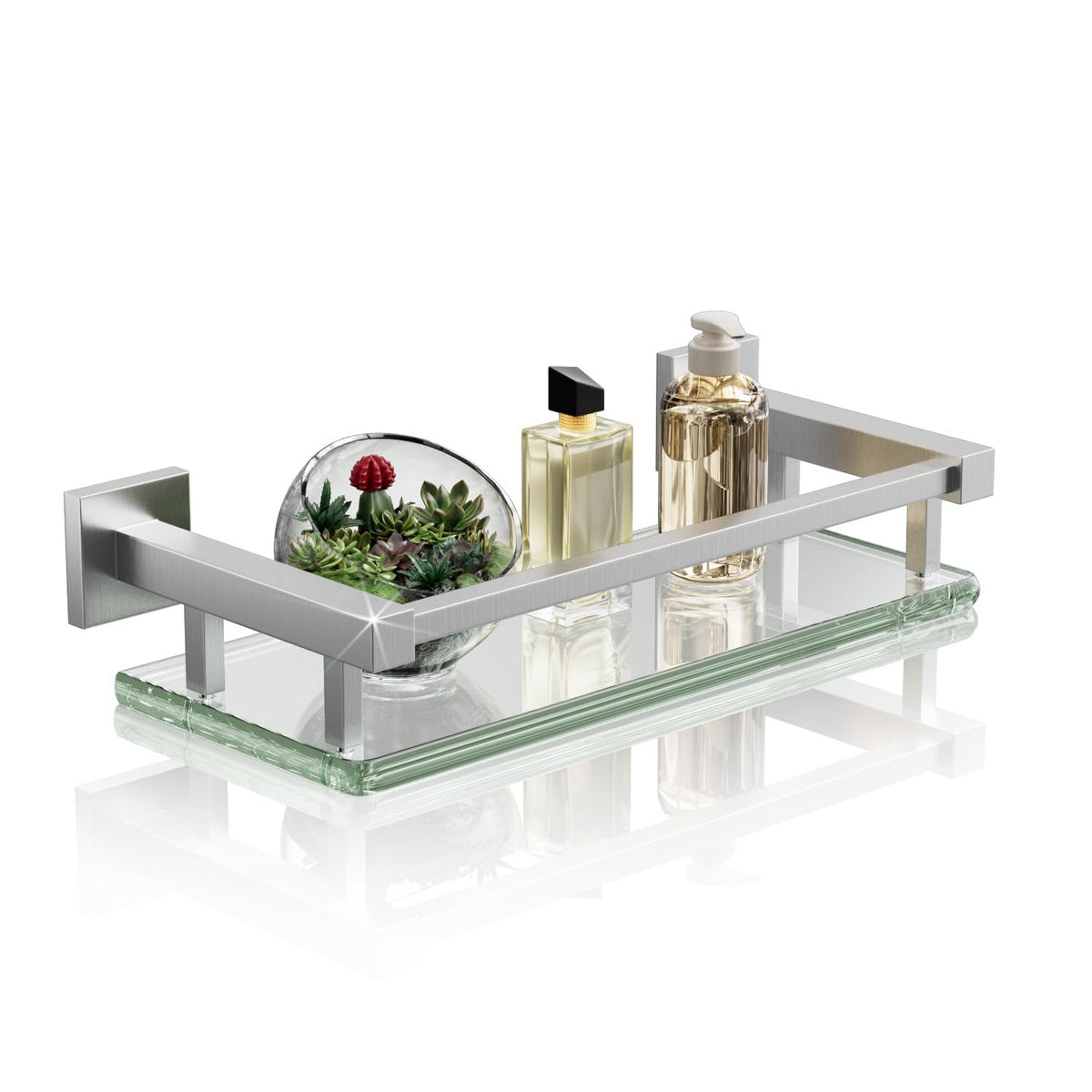Alise Glass Shelf for Bathroom 16 Inch, Matte Black Floating Glass Shelf