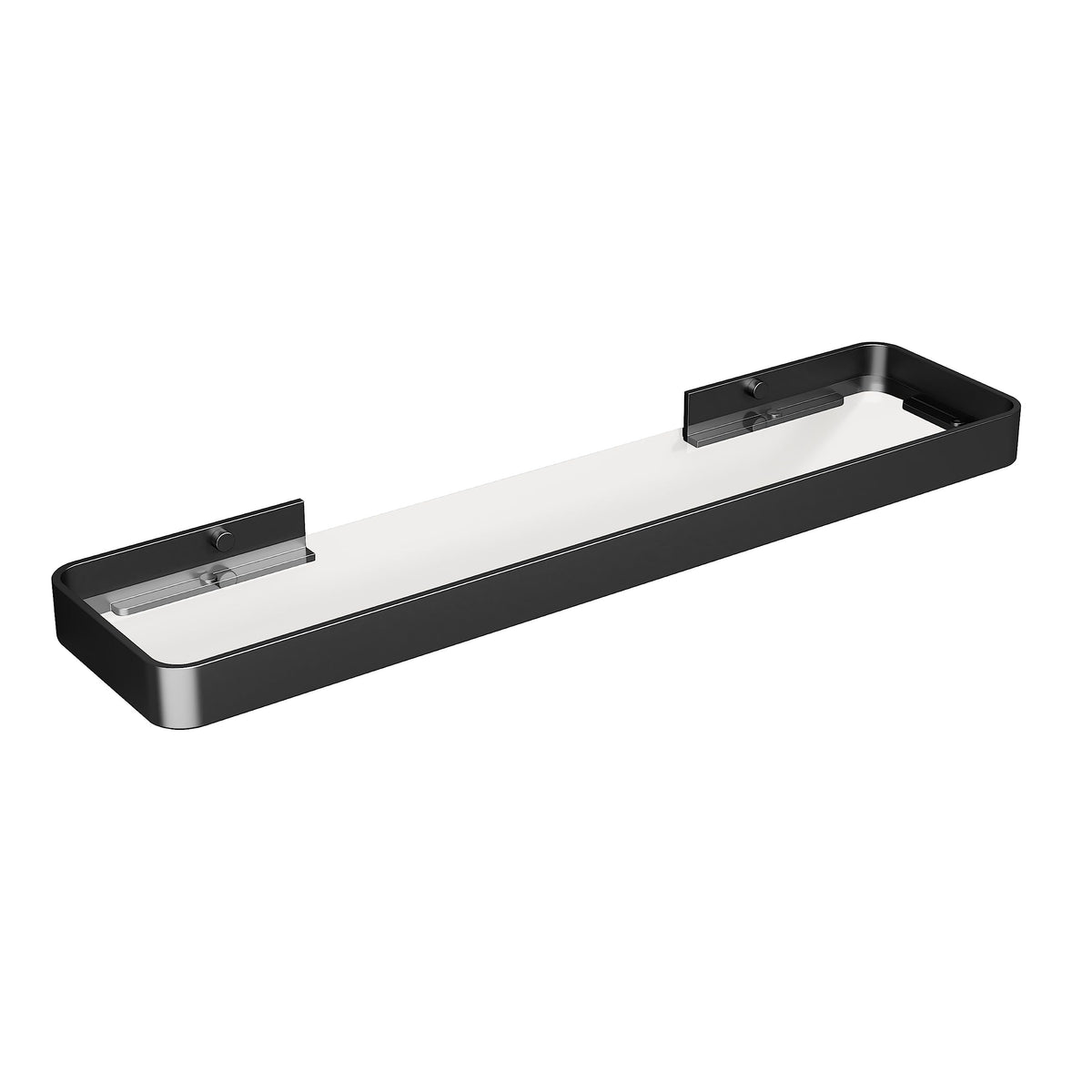 Danpoo 12-Inch Wall Shelf, Clear Tempered Glass with Matte Black Aluminum Frame – Versatile Floating Bathroom Organizer