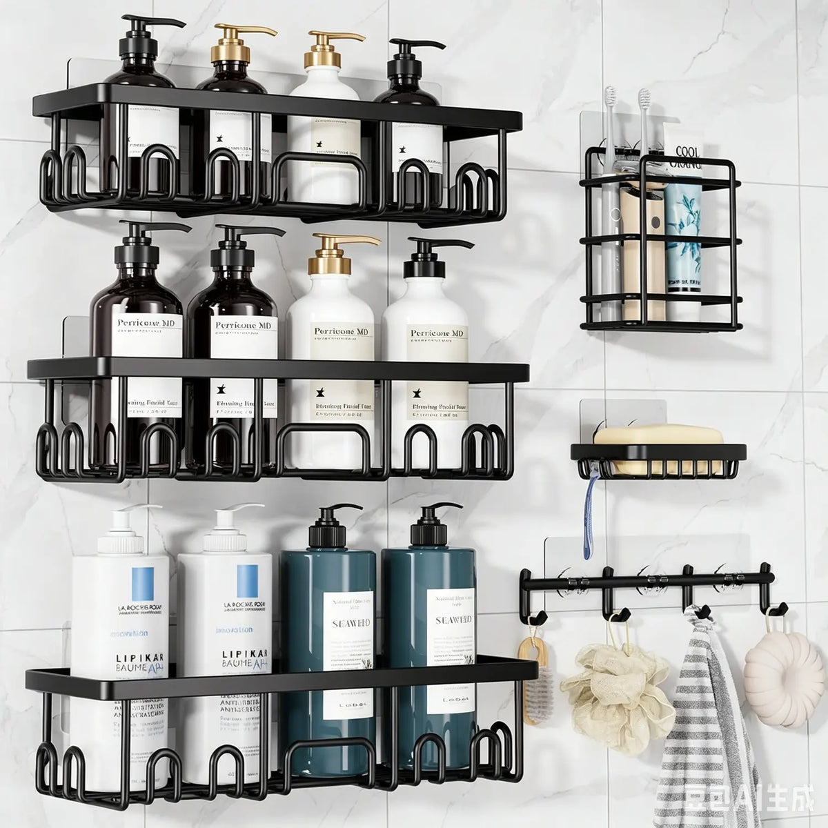 【Veken】 3/6-Pack Life-Changing Rustproof Shower Caddy, Effortless No-Drill Wall Shelves with Soap Holder, End Bathroom Clutter for Good, Multi-use Kitchen & Home Storage