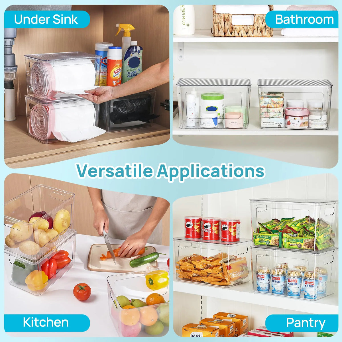 【Under Sink Reset】Vtopmart 2/4 Pack Trash Bag Holder, Stackable Garbage Bag Dispenser for 13/30/33 Gallon Bags, Clear Organizer Bins for Under Kitchen Sink, Laundry Room Organization and Storage, DealsForYouDays, summerwins