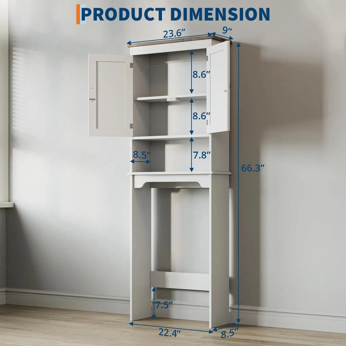 Garvee Over-the-Toilet Storage Cabinet, Bathroom Cabinet with Double Doors and Adjustable Shelves, Freestanding Toilet Organizer Shelf for Small Bathrooms, Space-Saving Design, White