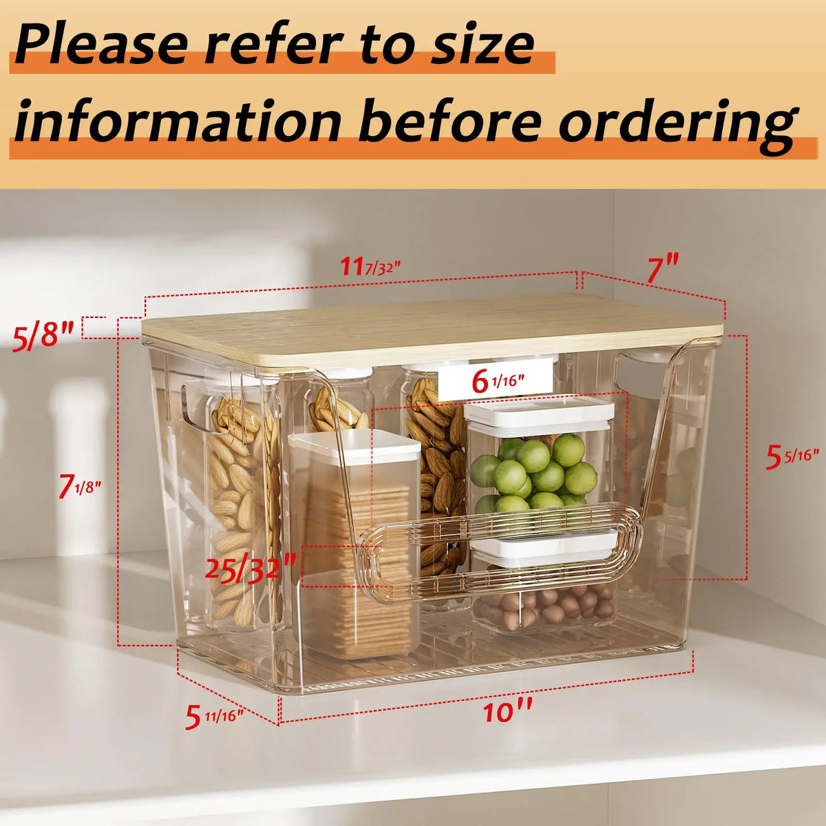 2 Sets Plastic Kitchen Storage Lidded Bins, Multi Use Pantry Organizers with Bamboo Top Under Sink Trash Bag Holder Dispenser for 4 13 Gal Bags, Ideal for Onion Potato Garlic